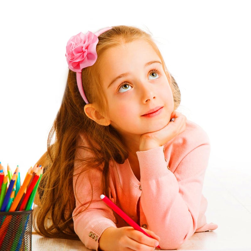 7Rainbows 1 Pcs Grosgrain Ribbon Rose Pink Carnation Floral Headbands for Girls Toddlers Teens. - Image 3